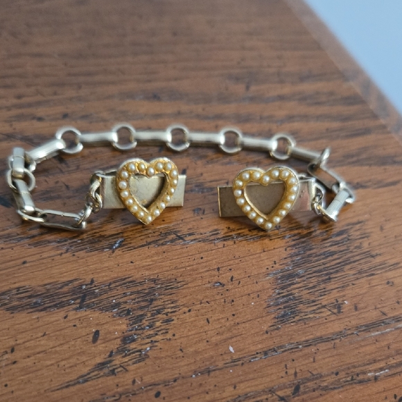 Estate Jewelry - RARE! Vintage Coquette Sweater Clip Guard - Gold Heart Clip with Pearl Accents